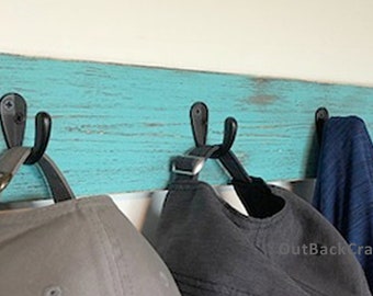 Wall Mounted Coat Rack, Rustic Teal Decor, Coat Hooks, Coat Hanger, Wood Coat Rack, Shabby Decor, Farmhouse Decor; Great Mother's Day Gift!