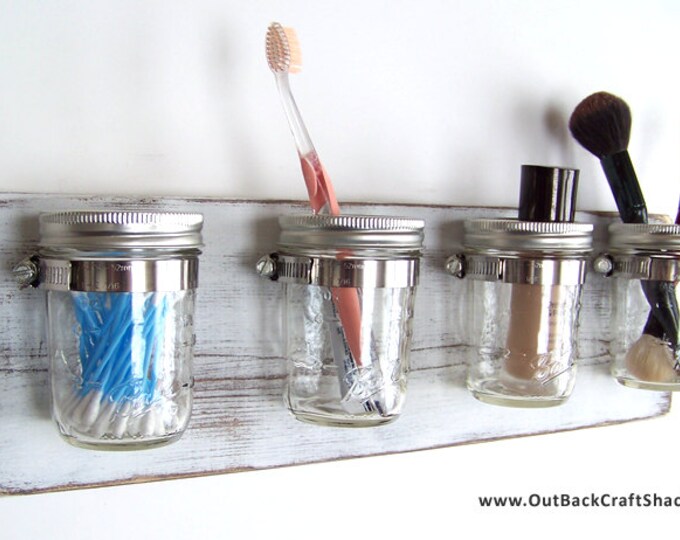 Mason Jar Organizer Wall Mounted White Farmhouse Decor White Etsy