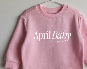 Personalised kids pullover, Custom birth month toddler sweatshirt, First birthday present, Baby announcement jumper, Girls pink crewneck