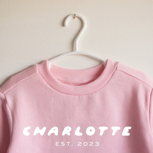 Personalised toddler est jumper, Custom kids name crewneck, First birthday present, Toddler pullover sweatshirt, Baby shower gift girls boys