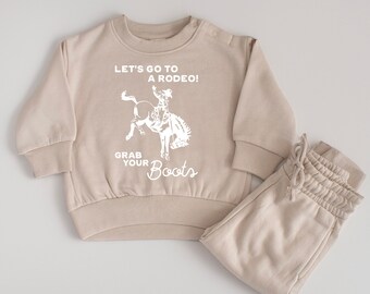 Western style kids jumper, First birthday gift, Baby rodeo pullover crewneck, Baby cowboy sweatshirt, Beige baby crewneck, Baby shower gift