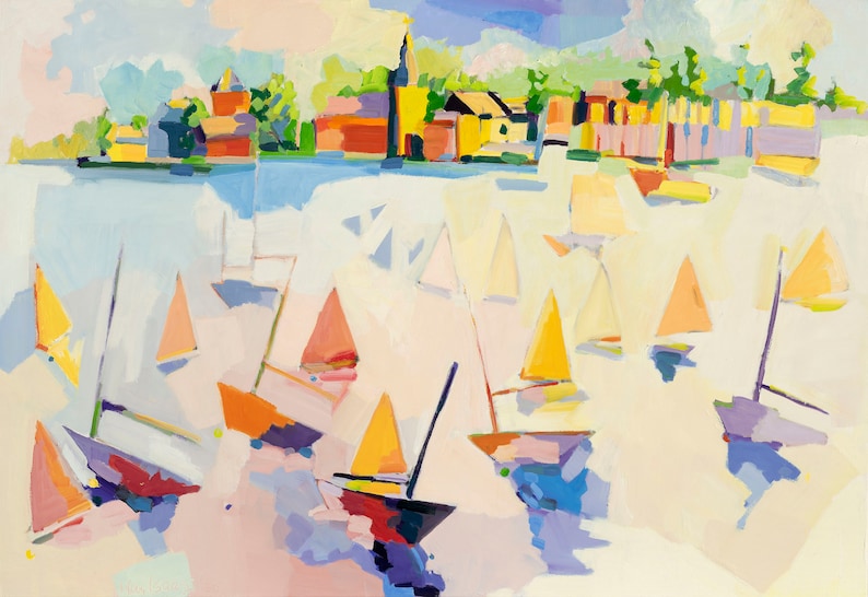 CLOSEOUT on Stretched CANVAS . Playing with Optis, Boothbay Harbor, Maine. 30 x 42, signed and numbered edition 15. image 1