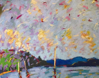 CLOSEOUT Sailing on Lake Champlain, Vermont, print  5  x  6".  limited edition of twenty prints, signed and numbered.
