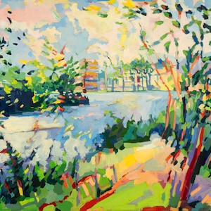 NEU: LEINWAND. &quot;Rudern auf dem Charles River, Cambridge, fertig zum Aufhängen.  30 x 111 cm, gespannt, signiert und nummeriert