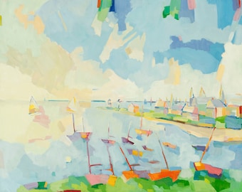 NEW SIZE: Nantucket Harbor in June, 11 x 14 inch  print area, an edition archival giclee print on paper, signed and numbered.