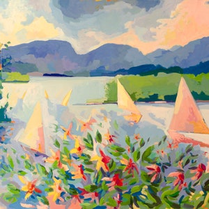 RESTPOSTEN auf Leinwand. Abend, Mt Desert 30 x 42 &quot;gedruckt auf Leinwand gespannt und bereit zum Aufhängen. , signiert und nummeriert von Henry Isaacs