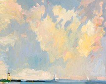 CLOSEOUT . Lifting Fog, Off South Portland 16 x 13". a giclee print on paper by Henry Isaacs.