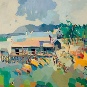 CLOSEOUT.  LARGE Docks at Islesford, Little Cranberry Island, 30 x 40  inch print area, edition of 6, signed and numbered , by Henry Isaacs