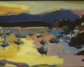 a very small print: "After Sunset, Little Cranberry Island",  4 x 6 inches, edition of 25 prints, signed and numbered by Henry Isaacs