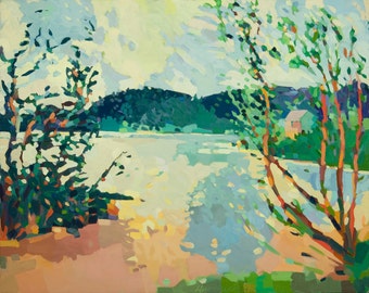 River at Damariscotta, ME  limited edition print on handmade paper, approx 16 x 20", signed and numbered.