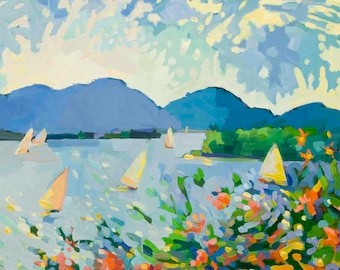 CLOSEOUT.&quot;Last Sail ,Mt Desert Island, Maine&quot;  ,10 x 10 Inch , edition of only 5 prints, numbered and signed.