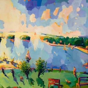 CLOSE-OUT Above the Eastern Promenade, een Portland, 24 x 36 gicleeprint, uitg. van tien, met de hand getrokken, handgeschept papier. gesigneerd, genummerd.