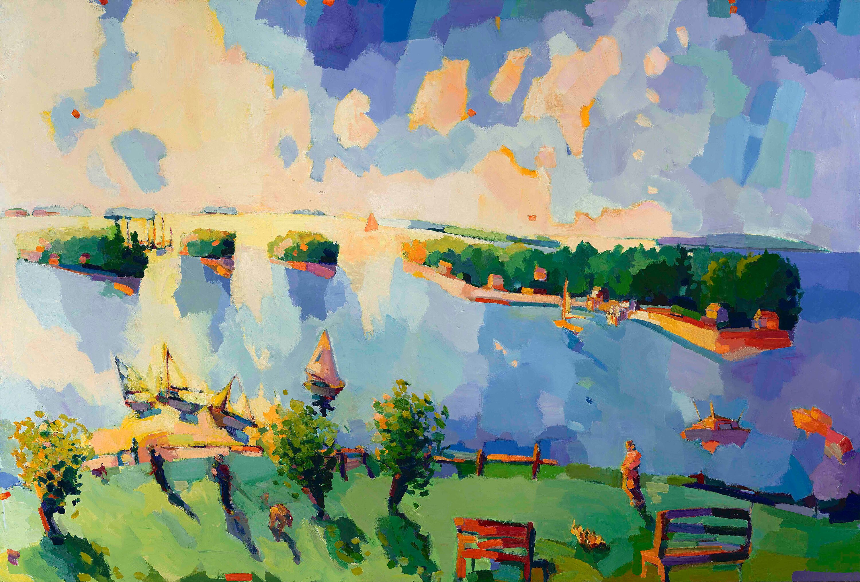 CLOSEOUT Above the Eastern Promenade, a Portland,  24 x 36 giclee print, ed. of ten, hand pulled , hand made paper. signed, numbered.