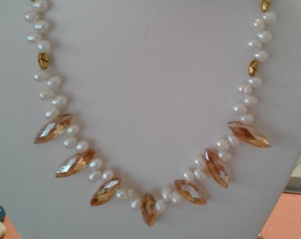 Topaz Glass and Pearl Necklace