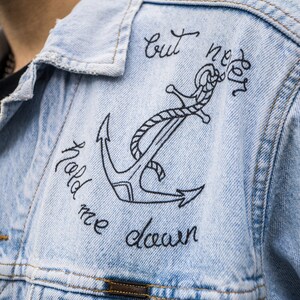 Ship Tatto hand painted Jean Jacket old school style image 6