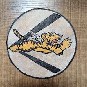 parche de cuero, parche Tigres Voladores, parche replica WWII, parche USAAF, cazadora de cuero A2, parche militar americano, pintado a mano