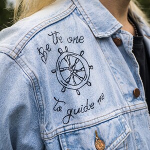 Ship Tatto hand painted Jean Jacket old school style image 5