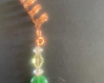 Copper spiral dreadlock cuff with beads and gems.