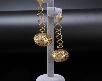 Gold Earring, Twist Chain Gold Plated Statement Ball Earring, African drop Earring