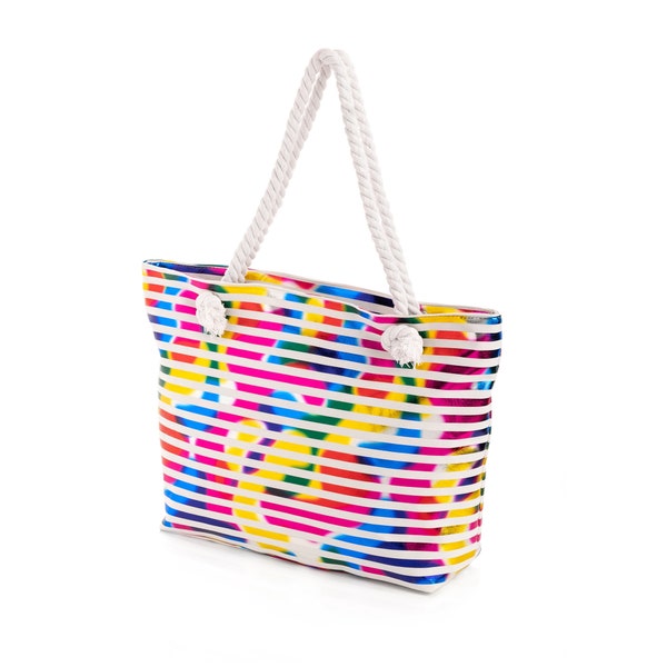 Rainbow Bag Metallic regenboog afwerking touw handvat Schoudertas Tote regenboog tas