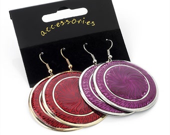 Set of Round Disc Earrings, Coloured Round Dangle Drop Earring