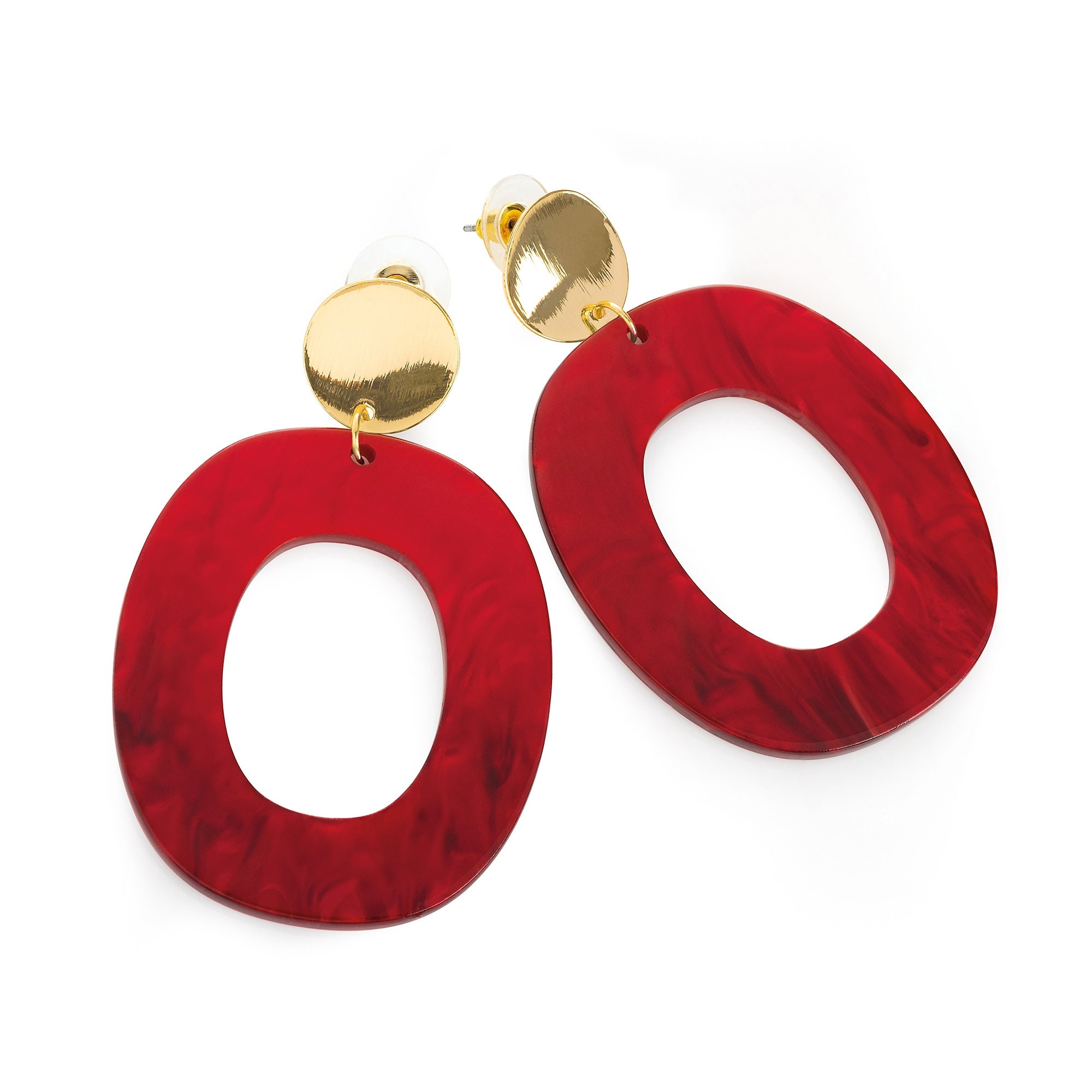 Oval Earring Gold Colour Marble Effect Oval Dangle Earring - Etsy UK