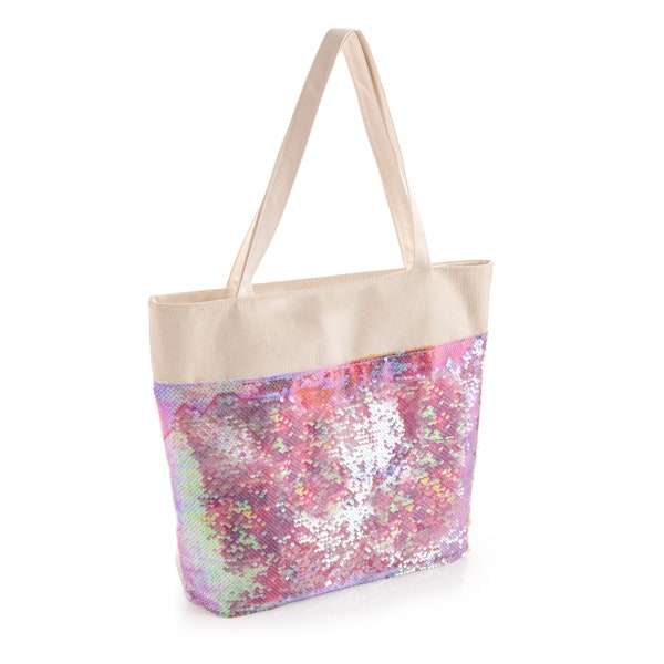 Canvas Tasche weiß und rosa Ton Pailletten Umhängetasche. Jutebeutel aus Canvas