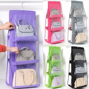 6 Pocket Hanging Bag Purse Handbag Organizer Closet Hang Shelf Storage Bag  Decor