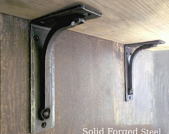 Heavy Duty GORILLA Black Shelf Brackets for Mantel 2" wide, 12" 14" Iron Blacksmith Made Corbel, Rustic Farmhouse Bracket Load Bearing 280lb