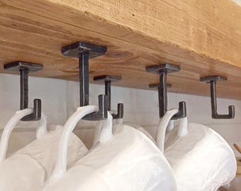 Coffee Mug Hook Handcrafted Forged Kitchen Hook, Cup Hanging Rack, Iron Cup Coffee Holder, Pot Hook, Under Shelf Cup Hook.