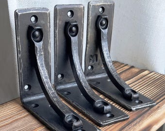 Metal Shelf Brackets, Iron Shelf Brackets, Black Rustic Farmhouse Brackets, Forged Shelf Brackets for Kitchen, Small Shelf Brackets