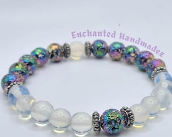 Opalite Beaded Bracelet: Titanium Lava Stone Essential Oil Diffuser