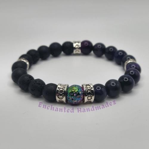 Rainbow Tiger's Eye & Black Lava Stone Bracelet: Essential Oil Diffuser