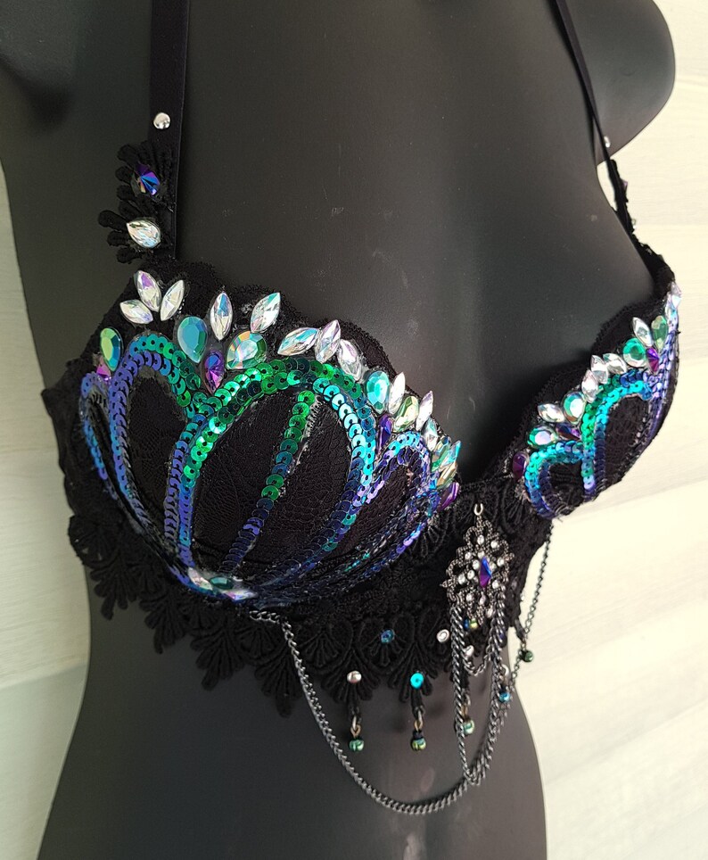Siren Costume Festival Lingerie Rave Bra MADE TO ORDER Burning man Dark Mermaid Bra Shell Bra Green Mermaid Rave Wear Edc Bra