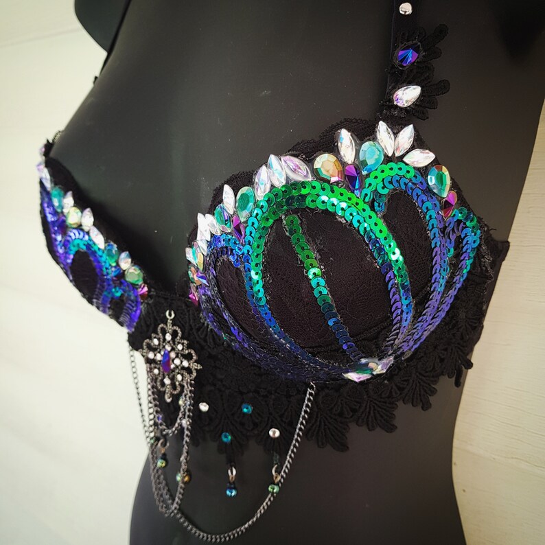 Siren Costume Festival Lingerie Rave Bra MADE TO ORDER Burning man Dark Mermaid Bra Shell Bra Green Mermaid Rave Wear Edc Bra