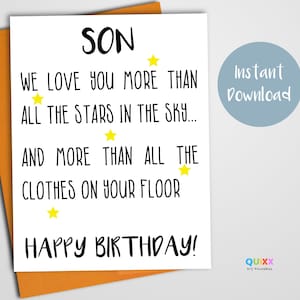 Carte d'anniversaire drôle | Pour fils | Chambre sale | Téléchargement instantané | Carte d'anniversaire imprimable