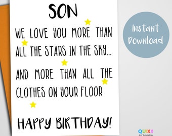 Funny Birthday Card | For Son | Dirty Room | Instant Download | Printable Birthday Card