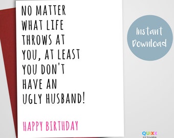 Funny Birthday Card | Card for Wife | Card for Partner | Handsome Husband | Printable Birthday Card
