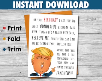 Funny Trump Birthday Card | Funny Trump Card | Fake News Trump | Printable Birthday Card