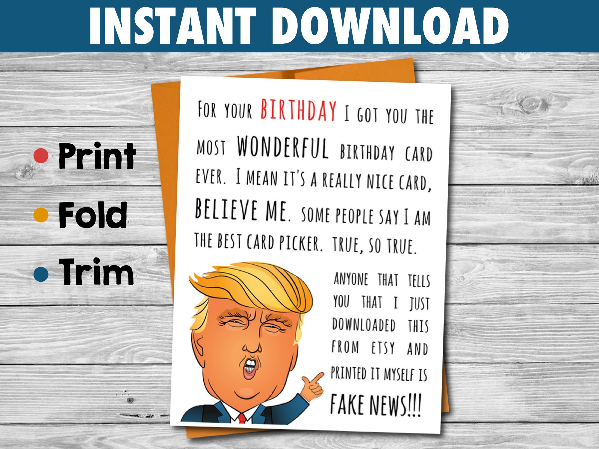 面白いトランプ誕生日カード：フェイクニュース印刷可能（デジタルダウンロード） - Etsy 日本