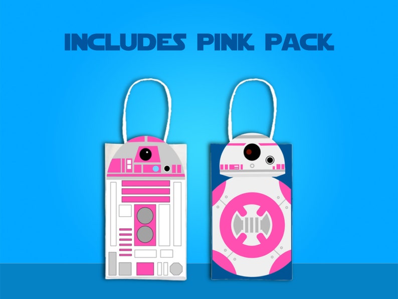 Puede incluir: Dos bolsas de regalo con tem&aacute;tica R2-D2 rosa y blanca con asas. Las bolsas presentan un dise&ntilde;o R2-D2 rosa y blanco. Incluye Pink Pack.