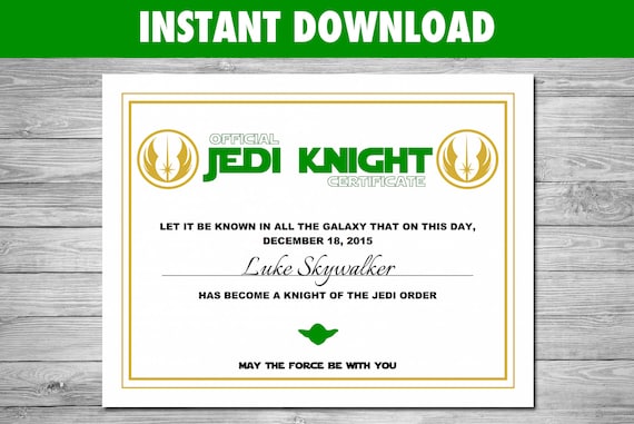 Jedi Certificate for Star Wars Party Editable Files you can | Etsy