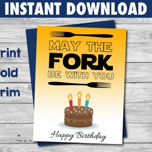 Star Wars Birthday Card | Funny Birthday Card | Star Wars Fan Birthday | May The Fork Be With You | Printable Birthday Card
