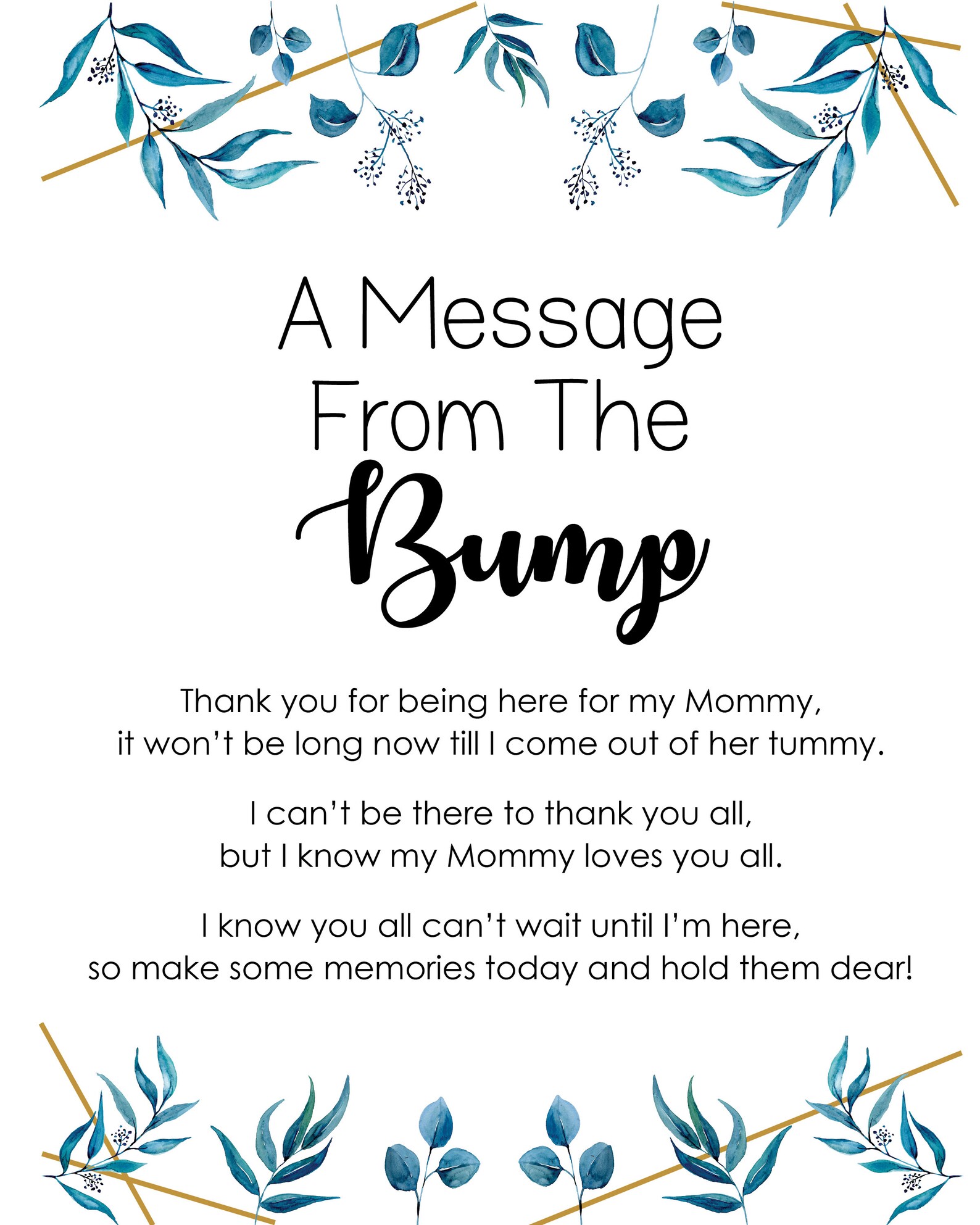 Message from the Bump Sign Baby Shower Sign Printable - Etsy France