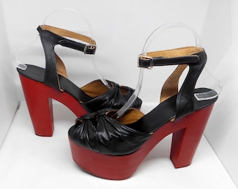 Extraordinary 1970's Black and Red Platform Shoes