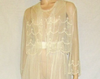 White Edwardian Tea Gown on Netting with Embroidery