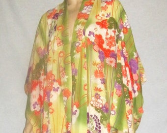 Japanese Floral Printed and Hand-Dyed Kimono