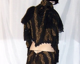 Victorian Black Bodice and Skirt with Embroidery, Lace, and Beadwork