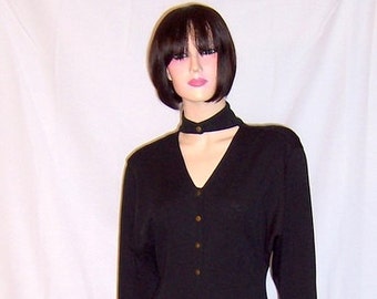 Stylish 1980's Black Jumpsuit with Snap Collar and Closures