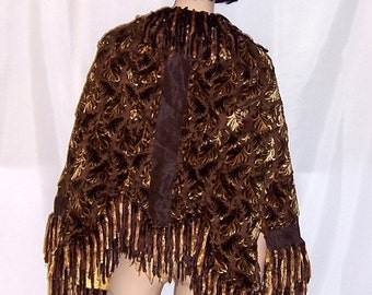 Victorian (1837-1901) Mantle of Brown and Gold Velvet with Fringe